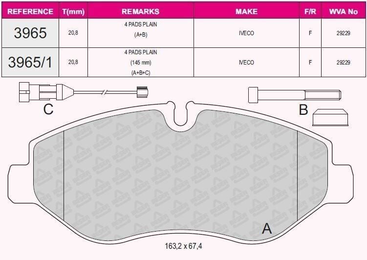 BEŞER FREN BALATA ON FISLI IVECO DAILY IV 2.3i 2006-2011 42555881