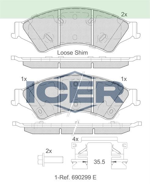 ICER FREN BALATA ON IKAZLI FORD RANGER (TKE) 2.2 TDCI 4X4 2011- / RANGER (TKE) 2.5 TDCI 4X4 2011- / RANGER 3.0 TDCI 4X4 2011- / MAZDA BT-50 2.5 CD 4X4 2006- 1723410