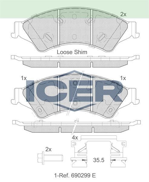ICER FREN BALATA ON IKAZLI FORD RANGER (TKE) 2.2 TDCI 4X4 2011- / RANGER (TKE) 2.5 TDCI 4X4 2011- / RANGER 3.0 TDCI 4X4 2011- / MAZDA BT-50 2.5 CD 4X4 2006- 1723410