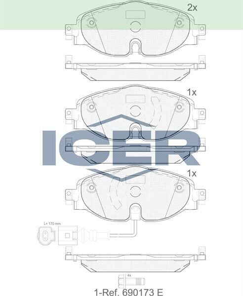 ICER FREN BALATA ON FISLI GOLF VII (5G1) 1.2TSI 2012-/1.4 TSI 2012-/ 1.6 TDI 2012-/PASSAT 1.6 TDI 2014-/TIGUAN 1.6 TDI 2016-/AUDI A3 1.4 TFSI 2012-/ SUPERB 1.4 TSI 2015-/ SEAT LEON 1.4 TSI 2012- 2Q0698151K