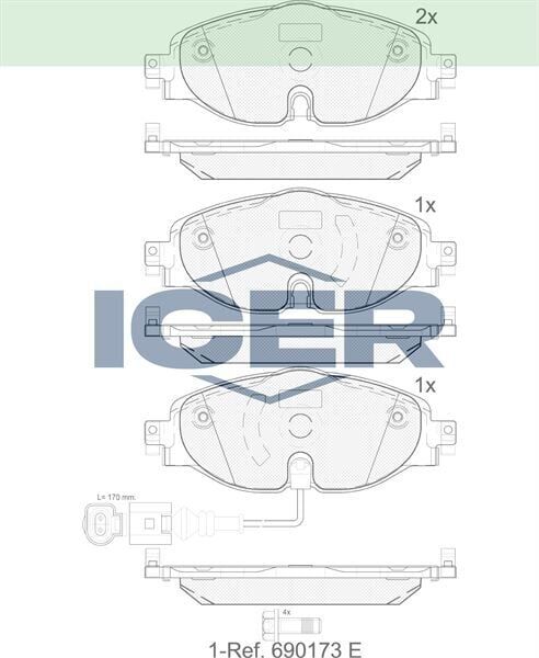 ICER FREN BALATA ON FISLI GOLF VII (5G1) 1.2 TSI 2012-/ 1.4 TSI 2012-/ 1.6 TDI 2012-/ PASSAT 1.6 TDI 2014-/ TIGUAN 1.6 TDI 2016-/ AUDI A3 1.4 TFSI 2012-/ SKODA SUPERB 1.4 TSI 2015-/ SEAT LEON 1.4 TSI 2012-