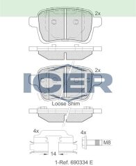 ICER FREN BALATA ARKA IKAZLI FIAT EGEA 1.4 2016- /EGEA HB 1.6 2020- / EGEA CROSS 1.6 D 2020-/ OPEL CORSA E 1.2 15 JANT 2014- / ADAM 1.0 15 JANT 2014- 1605285