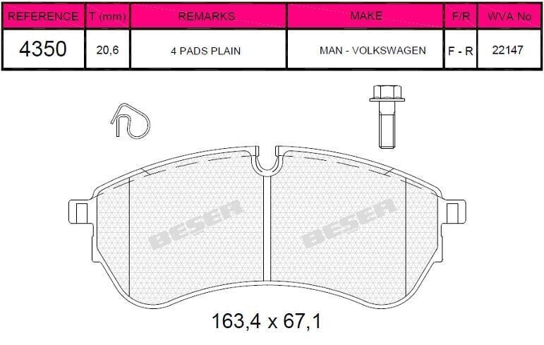 BEŞER FREN BALATA ON TEK TEKER VW CRAFTER 2.0 TDI 2018- / MAN TGE 2.0 TDI 2018 / CIFT TEKER ARKA VW CRAFTER 2.0 TDI 2018- / MAN TGE 2.0 TDI 2018 2N0698151