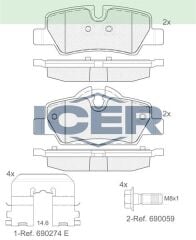 ICER FREN BALATA ARKA MINI COOPER ONE (F56) 1.2 2013-/ MINI COOPER ONE (F56) 1.5 2013- / MINI COOPER S (F56) 2.0 2013-/ MINI COOPER (F56) 1.5 D 2013-/ MINI COOPER ONE (F56) 1.5 D 2013- 34216861641