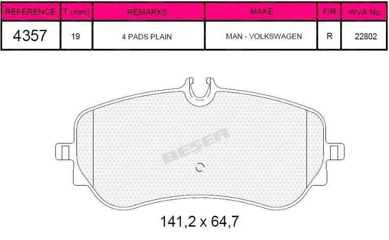 BEŞER FREN BALATA ARKA TEK TEKER VW CRAFTER 2018- / VW AMAROK 3.0 TDI V6 2017- / MAN TGE 2.0 TDI 2018 2H6698451