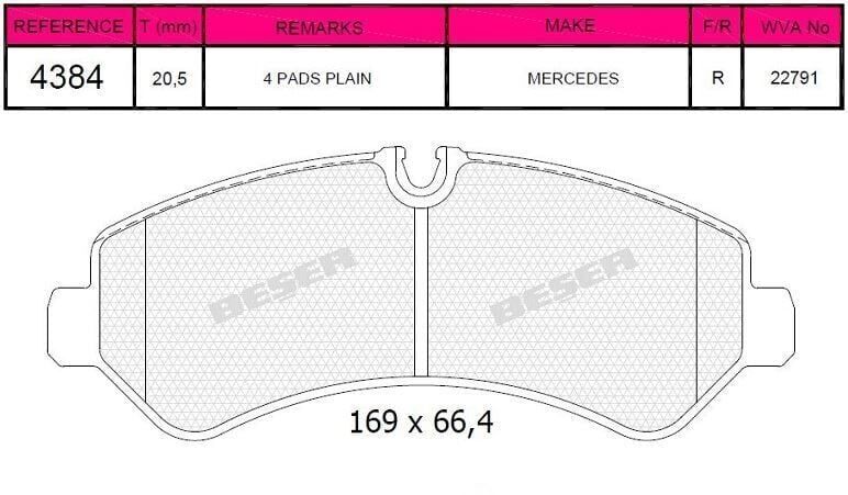BEŞER FREN BALATA ARKA MERCEDES SPRINTER 5T (907) 516 CDI - 519 CDI 2018- CIFT TEKER 9074208700