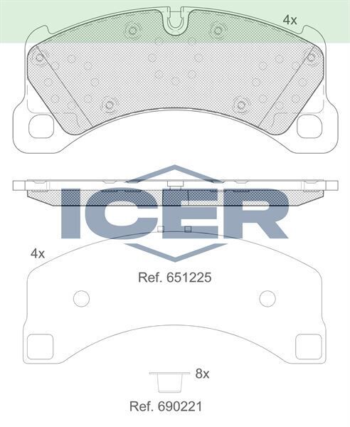 ICER FREN BALATA ON VOLKSWAGEN TOUAREG (7P5, 7P6) 3.0 TDI 2010-2018 / PORSCHE TAYCAN (Y1A, Y1B) TURBO / CAYENNE (92A) 3.0 D 2010- / MACAN (95B) 2.0 2015- 7P5698151