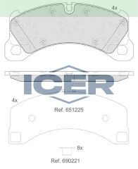 ICER FREN BALATA ON VOLKSWAGEN TOUAREG (7P5, 7P6) 3.0 TDI 2010-2018 / PORSCHE TAYCAN (Y1A, Y1B) TURBO / CAYENNE (92A) 3.0 D 2010- / MACAN (95B) 2.0 2015- 7P5698151