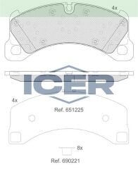 ICER FREN BALATA ON VOLKSWAGEN TOUAREG (7P5) 3.0 TSI V6 - 3.0 TDI V6 2010- / PORSCHE CAYENNE 3.0D - 3.6 2010-