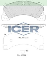 ICER FREN BALATA ON VOLKSWAGEN TOUAREG (7P5) 3.0 TSI V6 - 3.0 TDI V6 2010- / PORSCHE CAYENNE 3.0D - 3.6 2010-