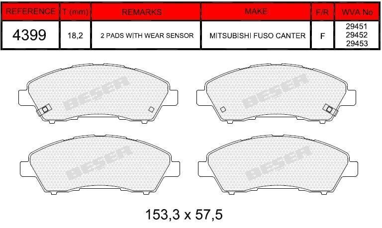 BEŞER FREN BALATA ARKA MITSUBISHI FUSO CANTER EURO 6 201 MK530582