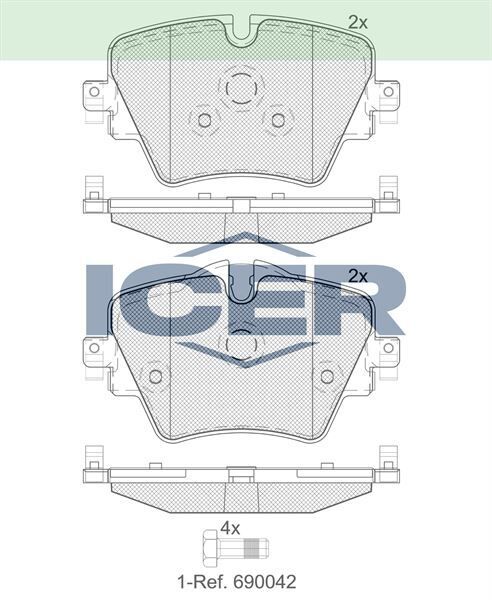 ICER .BALATA ON BMW 2 (F45) 218 i - 220 D 2014-/ 3 (G20) 320i- 320D 2018-/ 5 (G30, F90) 520 D 2016-/ X1 (F48) 2.0 D 2014-/ MINI COOPER CLUBMAN (F54) 1.5i 2014-/ COUNTRYMAN (F60) 1.5 D-1.6 2016- 34106882418