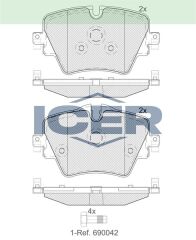ICER .BALATA ON BMW 2 (F45) 218 i - 220 D 2014-/ 3 (G20) 320i- 320D 2018-/ 5 (G30, F90) 520 D 2016-/ X1 (F48) 2.0 D 2014-/ MINI COOPER CLUBMAN (F54) 1.5i 2014-/ COUNTRYMAN (F60) 1.5 D-1.6 2016- 34106882418