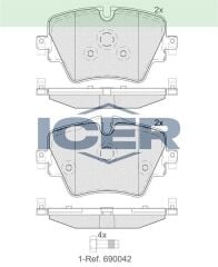 ICER .BALATA ON BMW 2 (F45) 218 i - 220 D 2014-/ 3 (G20) 320i- 320D 2018-/ 5 (G30, F90) 520 D 2016-/ X1 (F48) 2.0 D 2014-/ MINI COOPER CLUBMAN (F54) 1.5i 2014-/ COUNTRYMAN (F60) 1.5 D-1.6 2016- 34106882418