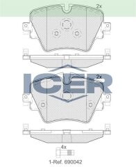 ICER .BALATA ON BMW 2 (F45) 218 i - 220 D 2014-/ 3 (G20) 320i- 320D 2018-/ 5 (G30, F90) 520 D 2016-/ X1 (F48) 2.0 D 2014-/ MINI COOPER CLUBMAN (F54) 1.5i 2014-/ COUNTRYMAN (F60) 1.5 D-1.6 2016- 34106882418