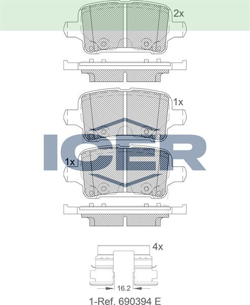 ICER FREN BALATA ARKA IKAZLI OPEL ASTRA K 1.0i TURBO - 1.4i TURBO - 1.6 CDTI 15-16 JANT 2015- 39037199