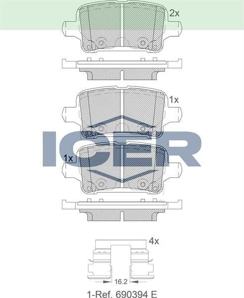 ICER FREN BALATA ARKA IKAZLI OPEL ASTRA K 1.0i TURBO - 1.4i TURBO - 1.6 CDTI 15-16 JANT 2015- 39037199