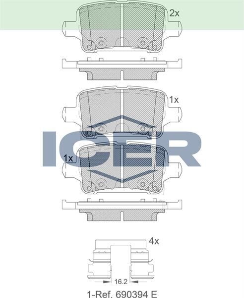 ICER FREN BALATA ARKA IKAZLI OPEL ASTRA K 1.0i TURBO - 1.4i TURBO - 1.6 CDTI 15-16 JANT 2015- 39037199