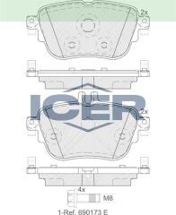 ICER FREN BALATA IKAZLI ARKA MERCEDES E SERISI (W213) E 180 2016-/ E SERISI (W213) E 220 d 2016- / E SERISI (W213) E 300 2016- / E SERISI (W213) E 250 2016- 0004206000