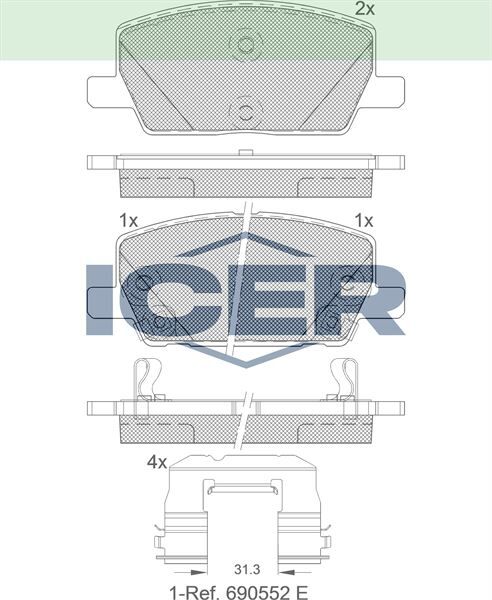 ICER FREN BALATA ON LAND ROVER DISCOVERY V (LR) 2.0 D 2016- / DISCOVERY V (LR) 3.0 2016- / JAGUAR E-PACE 2.0 AWD 2017- 23145357