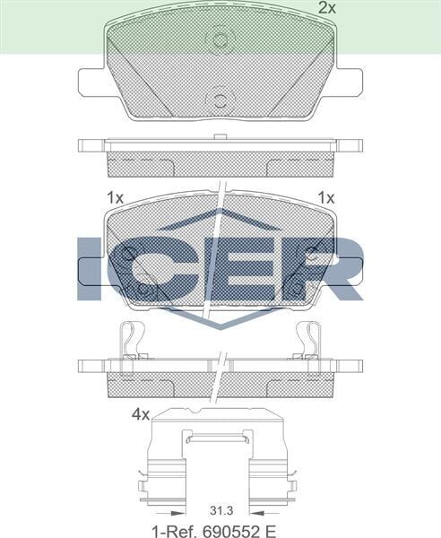 ICER FREN BALATA ON LAND ROVER DISCOVERY V (LR) 2.0 D 2016- / DISCOVERY V (LR) 3.0 2016- / JAGUAR E-PACE 2.0 AWD 2017- 23145357