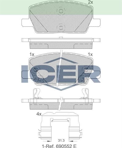ICER FREN BALATA ON LAND ROVER DISCOVERY V (LR) 2.0 D 2016- / DISCOVERY V (LR) 3.0 2016- / JAGUAR E-PACE 2.0 AWD 2017- 23145357