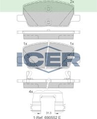 ICER FREN BALATA ON LAND ROVER DISCOVERY V (LR) 2.0 D 2016- / DISCOVERY V (LR) 3.0 2016- / JAGUAR E-PACE 2.0 AWD 2017- 23145357
