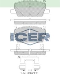 ICER FREN BALATA ON LAND ROVER DISCOVERY V (LR) 2.0 D 2016- / DISCOVERY V (LR) 3.0 2016- / JAGUAR E-PACE 2.0 AWD 2017- 23145357