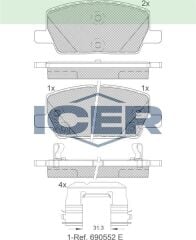 ICER FREN BALATA ON LAND ROVER DISCOVERY V (LR) 2.0 D 2016- / DISCOVERY V (LR) 3.0 2016- / JAGUAR E-PACE 2.0 AWD 2017- 23145357