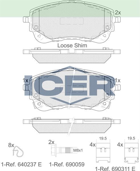 ICER FREN BALATA IKAZLI ON TOYOTA COROLLA (_E21_) 1.8 Hybrid 2019- / COROLLA (_E21_) 1.6 VVT-I 2019- 0446502470