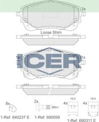 ICER FREN BALATA IKAZLI ON TOYOTA COROLLA (_E21_) 1.8 Hybrid 2019- / COROLLA (_E21_) 1.6 VVT-I 2019- 0446502470