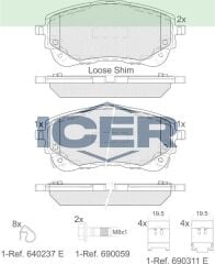 ICER FREN BALATA IKAZLI ON TOYOTA COROLLA (_E21_) 1.8 Hybrid 2019- / COROLLA (_E21_) 1.6 VVT-I 2019- 0446502470