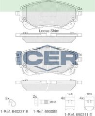 ICER FREN BALATA IKAZLI ON TOYOTA COROLLA (_E21_) 1.8 Hybrid 2019- / COROLLA (_E21_) 1.6 VVT-I 2019- 0446502470
