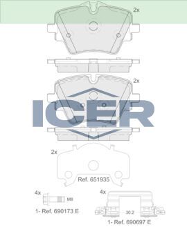 ICER FREN BALATA MONTAJ TAKIMI ÖN BMW 1 SERİES 2 SERİES 3 SERİES 4 SERİES 5 SERİES-FORD TAUNUS (1974-) 34108837151