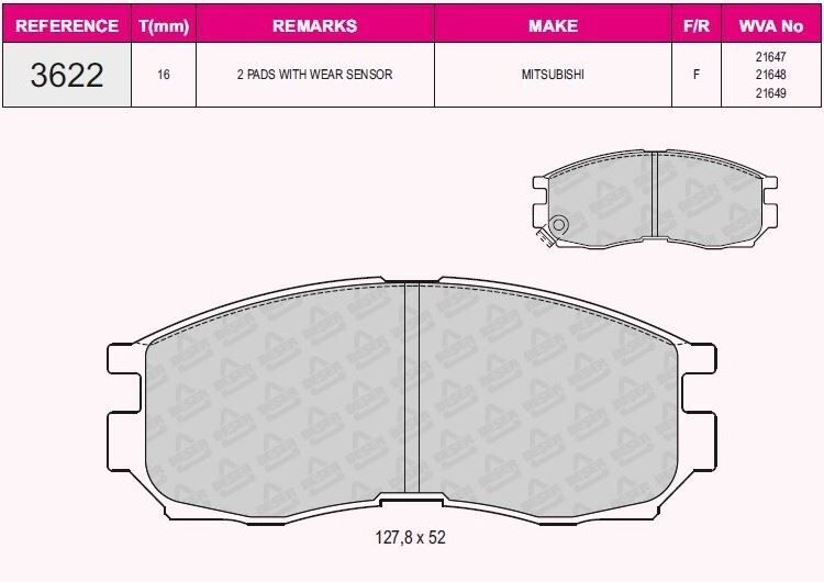 AYSAN FREN BALATA ON IKAZLI MITSUBISHI LANCER IV (C6A,C7A) 1.8 GTI 1988-1994 / LANCER V (CB/DA) 1.8i 1992-1996 / GALANT V (E5A,E7A,E8A) 1.8 1992-1996