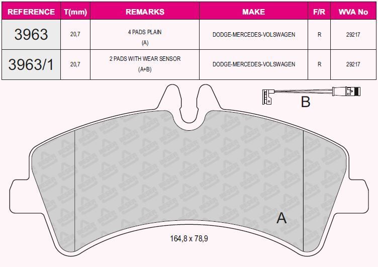 BEŞER FREN BALATA ARKA FISLI MERCEDES SPRINTER 5T (906) 515 CDI CIFT TEKER 2006-2009/ VW CRAFTER 30-35 2.5 TDI CIFT TEKER 2006-2016 / CRAFTER 30-35 2.0 TDI CIFT TEKER 2006-2016