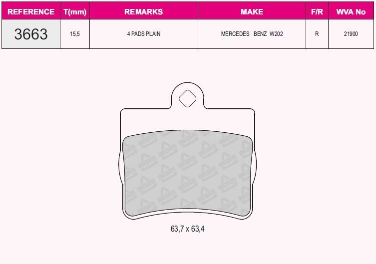 BEŞER FREN BALATA ARKA C SERISI (W202) C 200 1993-2000/(W202) C 180 1993-2000/(W202) C 200 CDI 1993-2000/(W202) C 220 1993-2000/(W202) C 200 D 1993-2000/(W202) C 240 1993-2000/(W202) C 240 1993-2000
