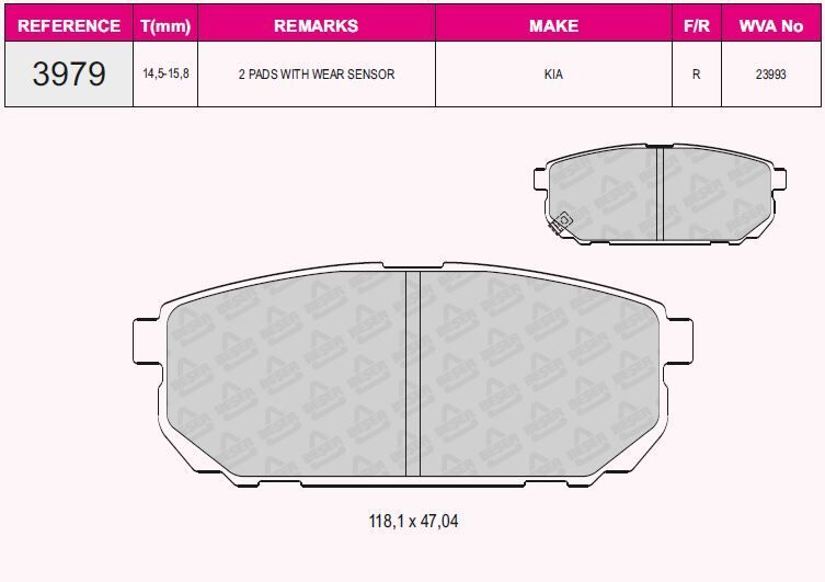 BEŞER FREN BALATA ARKA IKAZLI KIA SORENTO I (JC) 2.4i 2002-2009 / KIA SORENTO I (JC) 2.5 CRDI 2002-2009