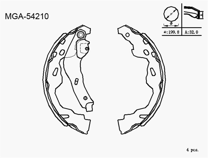 MGA FREN PABUC BALATA ARKA TOYOTA YARIS (_CP10) 1.0i-1.3i-1.4 D4D-1.5 VVTI LEVYELI 200X32,1mm 1999-2005/SWIFT III 1.3 DDIS - 1.5i 2005-2010/C1 1.4 HDI 2005-2015/107 1.4 HDI 2005-/SPLASH 1.3 CDTI 2008-