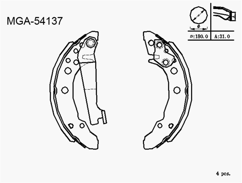 MGA FREN PABUC BALATA ARKA GOLF I 1.3 LEVYELI 180X31mm 1974-1985/GOLF I 1.6 1974-1985/GOLF I 1.6 D 1974-1985/GOLF II 1.6 1983-1992/GOLF II 1.6 TD 1983-1992/PASSAT 1.6 1980-1988/80 1.6 TDI 1978-1986