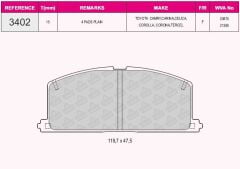 QCB FREN BALATA ON IKAZLI TEL DELIKLI TOYOTA COROLLA (_E9_) 1.3i 1987-1993 / COROLLA (_E9_) 1.8 D 1987-1993 / COROLLA (_E9_) 1.6i 1987-1993 / CARINA (_T17_) 1.6i 1987-1992