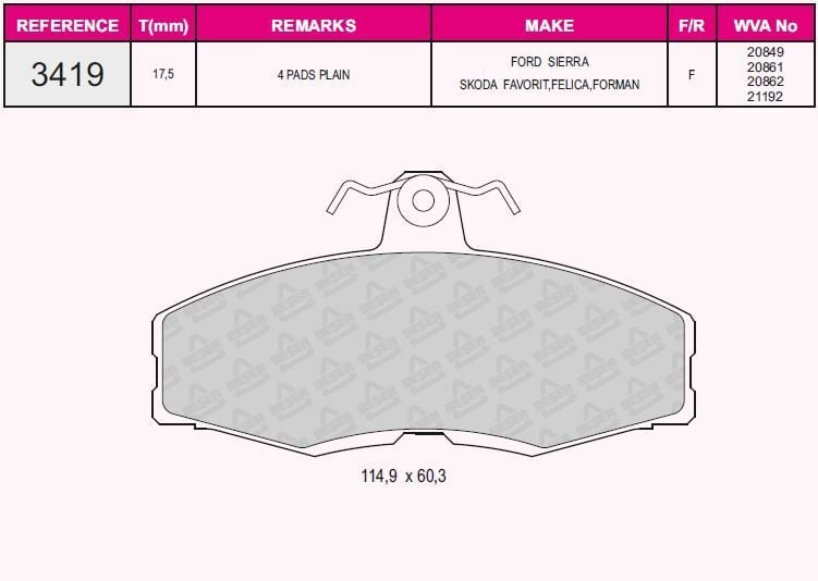 QCB FREN BALATA ON SKODA FAVORIT 136 1.3 1989-1994 / FORMAN 1.3 1990-1994 / FAVORIT PICK UP 1.3 1992-1997/ FORD SIERRA (GBC) 1.6 1982-1987