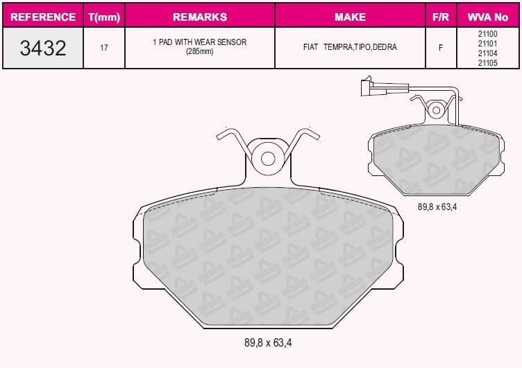 QCB FREN BALATA ON FIAT TEMPRA 1.4 1992-1999/ 2.0i 1992-1999/ TIPO 1.4i 1990-2000/ 1.6i 1990-2000/ FIAT UNO 70 1.4i 1994-2000/ ALFA ROMEO 145 (930) 1.6 1994-2001/ 146 (930) 2.0 TI 1994-2001