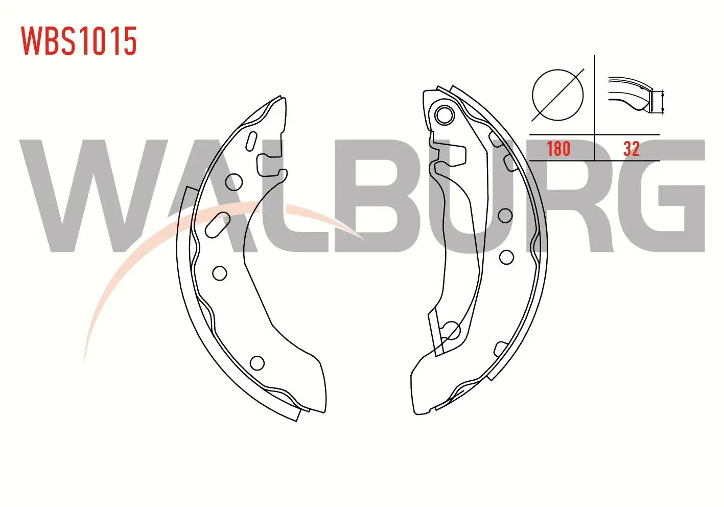 WALBURG FREN PABUC BALATA ARKA FORD ESCORT VII 1.3 DAR TIP LEVYELI 180X32 mm 1995-1999/ESCORT VII 1.4 - 1.6 - 1.8i 1995-1999/FIESTA IV 1.3i - 1.4i 16v 1996-2002