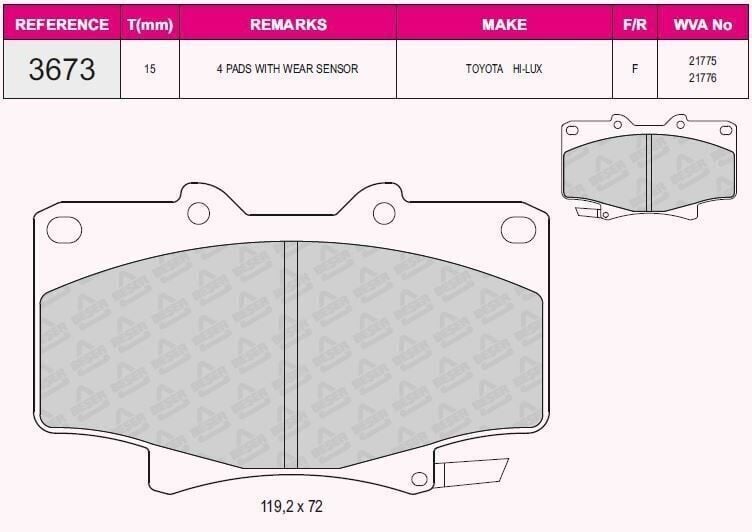 BSR FREN BALATA ON IKAZLI TOYOTA HI-LUX PICK UP 2.5 D 1983-2005 / 2.5 D-4D 1983-2005 / LAND CRUISER (_J7_) 2.4i 1984-1996 / LAND CRUISER 90 (_J9_) 3.0 TD 1996-2002/ 3.0 D 1996-2002/ 3.0 D-4D 1996-2002