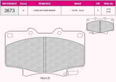 BSR FREN BALATA ON IKAZLI TOYOTA HI-LUX PICK UP 2.5 D 1983-2005 / 2.5 D-4D 1983-2005 / LAND CRUISER (_J7_) 2.4i 1984-1996 / LAND CRUISER 90 (_J9_) 3.0 TD 1996-2002/ 3.0 D 1996-2002/ 3.0 D-4D 1996-2002