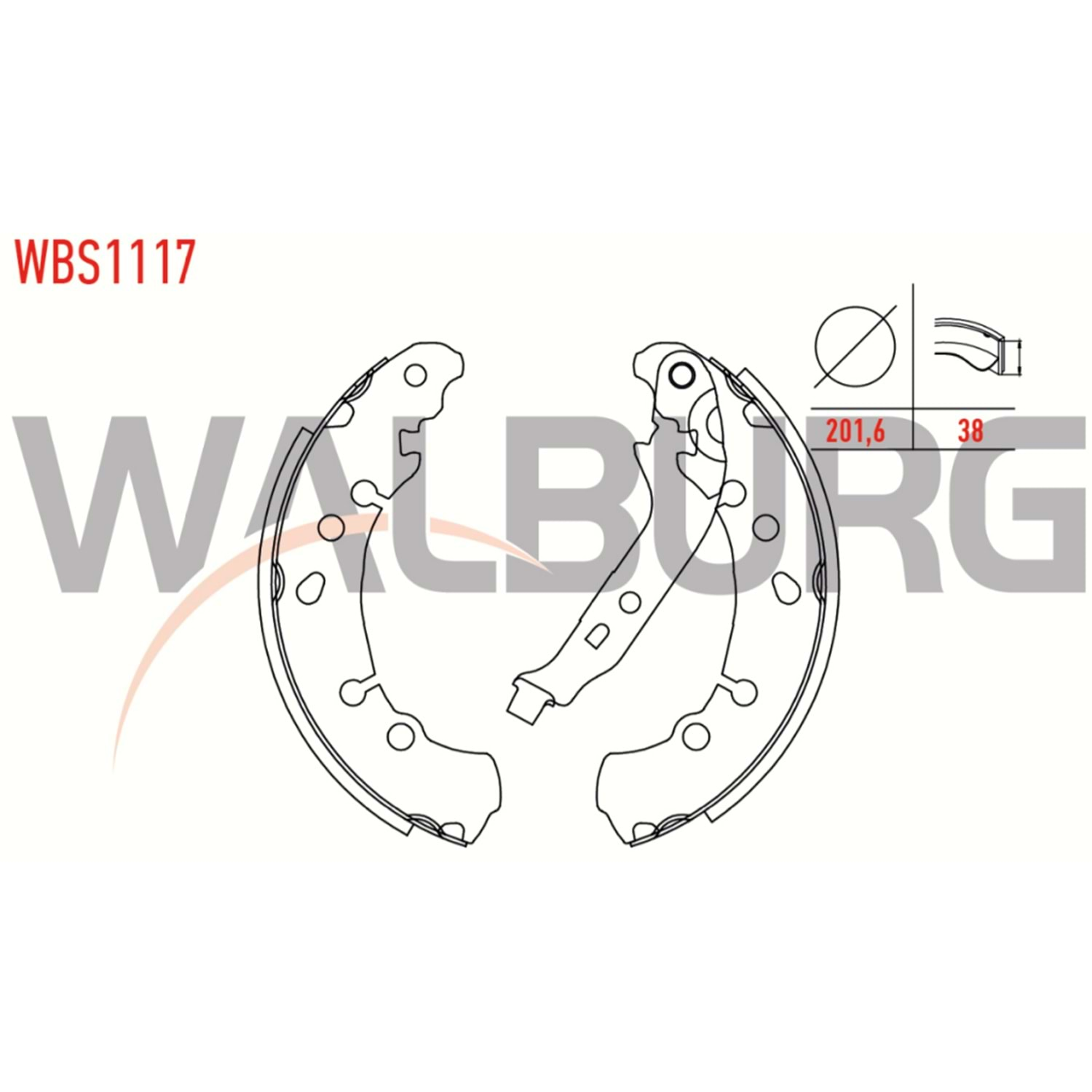 WALBURG FREN PABUC BALATA ARKA TOYOTA YARIS (P9) 1.3 VVT-I LEVYELI 201,6X38 mm 2006-2010/TOYOTA YARIS (P9) 1.4 D4D 2006-2010/TOYOTA YARIS (P9) 1.33 VVTI 2006-2010