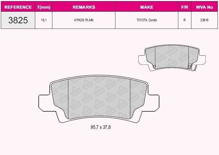 BSR FREN BALATA ARKA IKAZLI TOYOTA COROLLA 1.4 VVT-I 2002-2007/ COROLLA 1.6 VVT-I 2002-2007/ COROLLA 1.4 D-4D 2002-2007/ COROLLA VERSO 1.6 2004-2009/ COROLLA VERSO 2.0 D-4D 2004-2009