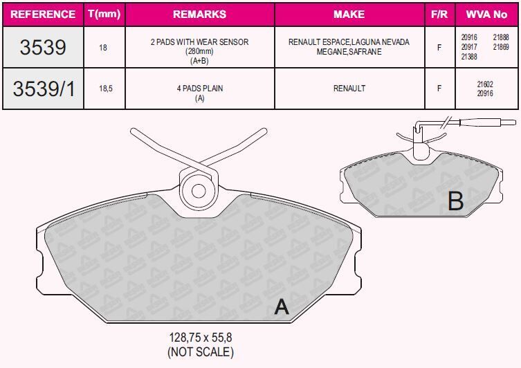 QCB FREN BALATA ON FISLI RENAULT LAGUNA I 1.6i 1993-2001/ 1.9 DCI 1993-2001/ MEGANE I 1.6i 16v 1996-2003/ 1.9 DT 1996-2003/ 2.0i 1996-2003/ SAFRANE 2.0i 1992-2000/
