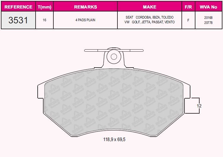 QCB FREN BALATA ON VW GOLF IV 1.8 1997-2005/GOLF III 1.6i 1991-1999/ GOLF III 1.4i 1991-1999/PASSAT 1.9 TDI 1988-1997/POLO 1.4 1995-2001/CORDOBA 1.4 TDI 1999-2002/IBIZA II (6K1) 1.9 TDI 93-2002 357615116